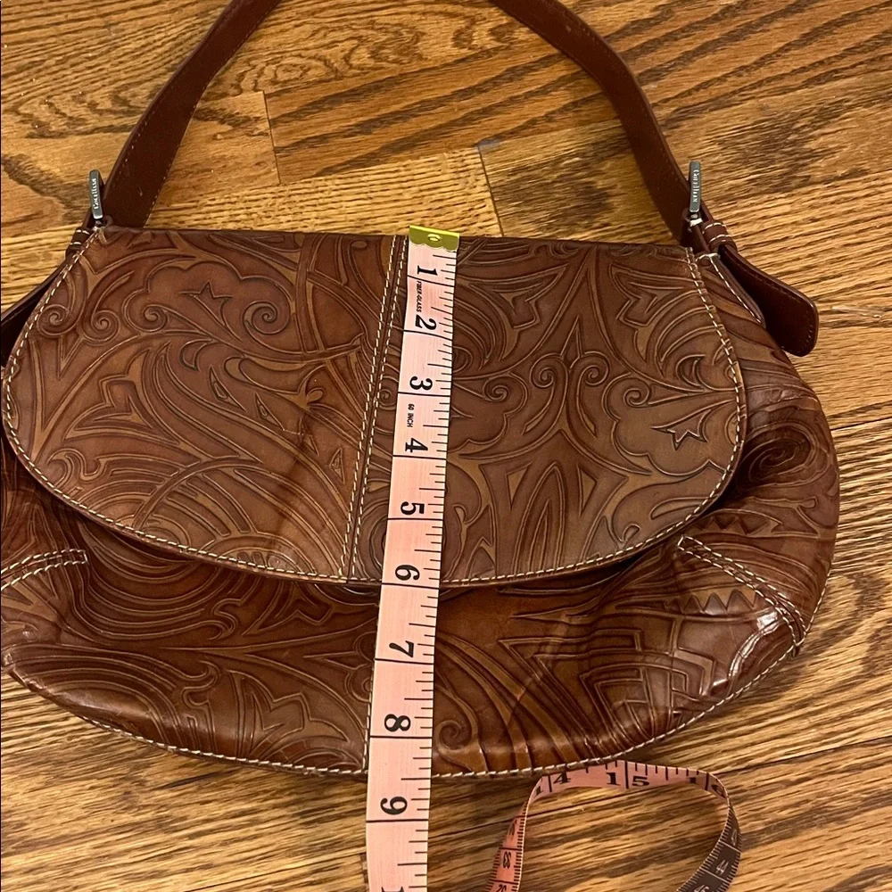 Cole Haan Brown Tooled Leather Shoulder Bag vintage